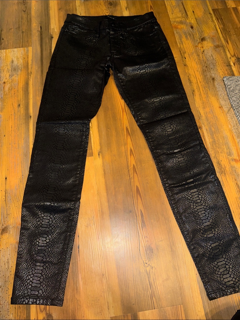 bebe Black Faux-Snake Skinny Jeans
